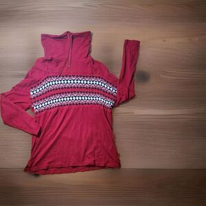 Chaps Sweatshirt Womens Red Pullover Long Sleeve Size XL Cowl Neck Fair Isle